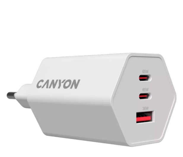 CANYON Ładowarka sieciowa HEXAGON 65 GaN 65W 2xPD 1xQC EU Biała - 1348439 - zdjęcie 3